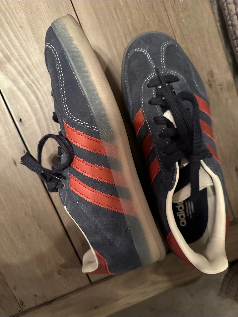 adidas Gazelle Navy Suede Sneakers with Red Stripes